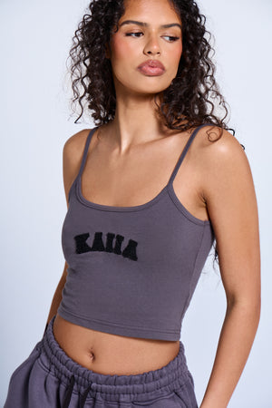 Kaiia Slogan Cami Top Dark Grey