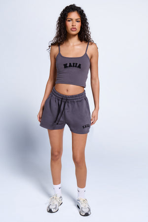Kaiia Slogan Cami Top Dark Grey