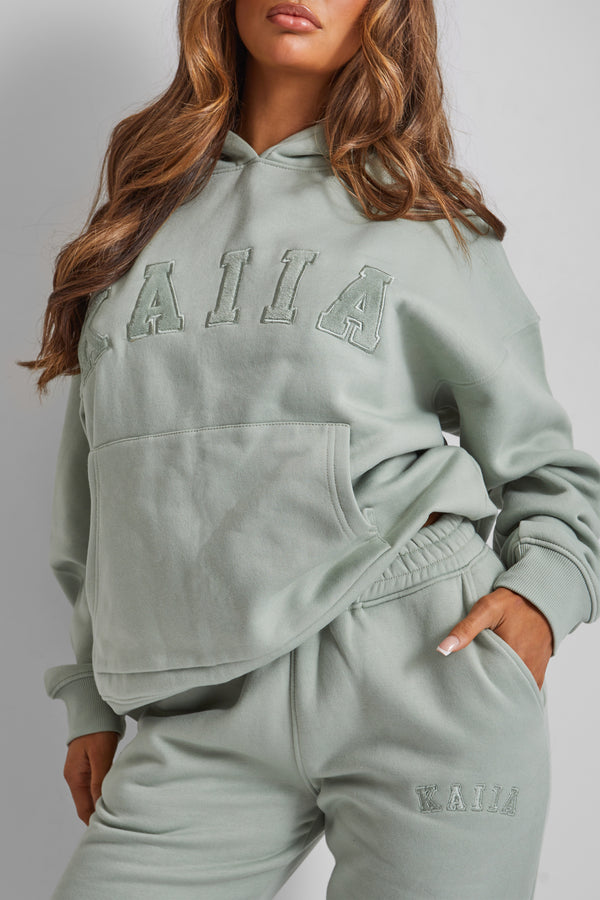 Kaiia Slogan Oversized Hoodie Sage Green