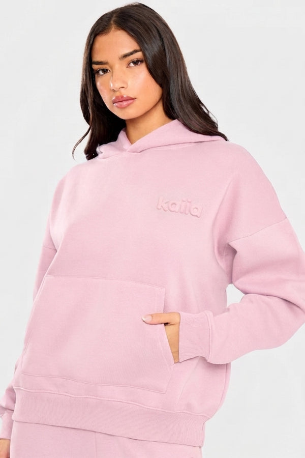 Kaiia Embossed Logo Oversized Hoodie Baby Pink
