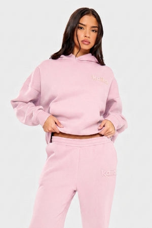 Kaiia Embossed Logo Oversized Hoodie Baby Pink