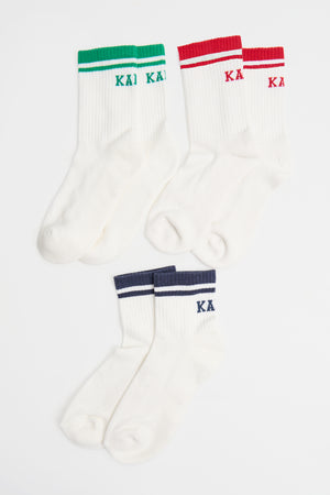 Pack of Three Kaiia Sport Socks Red, Navy & Green