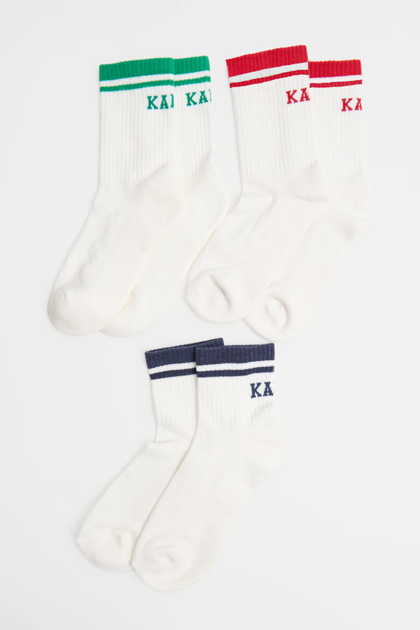 Pack of Three Kaiia Sport Socks Red, Navy & Green