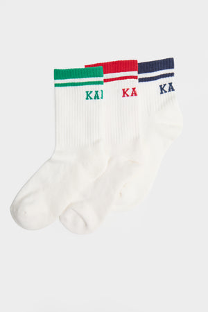 Pack of Three Kaiia Sport Socks Red, Navy & Green
