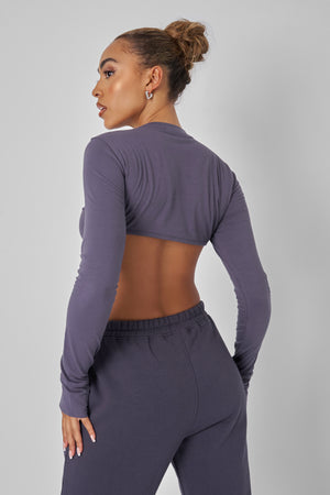 Long Sleeve Underbust Crop Top Dark Grey