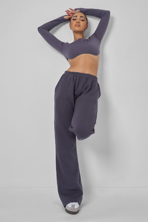 Long Sleeve Underbust Crop Top Dark Grey