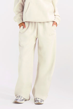 Kaiia Embossed Bubble Logo Wide Leg Joggers Almond Milk
