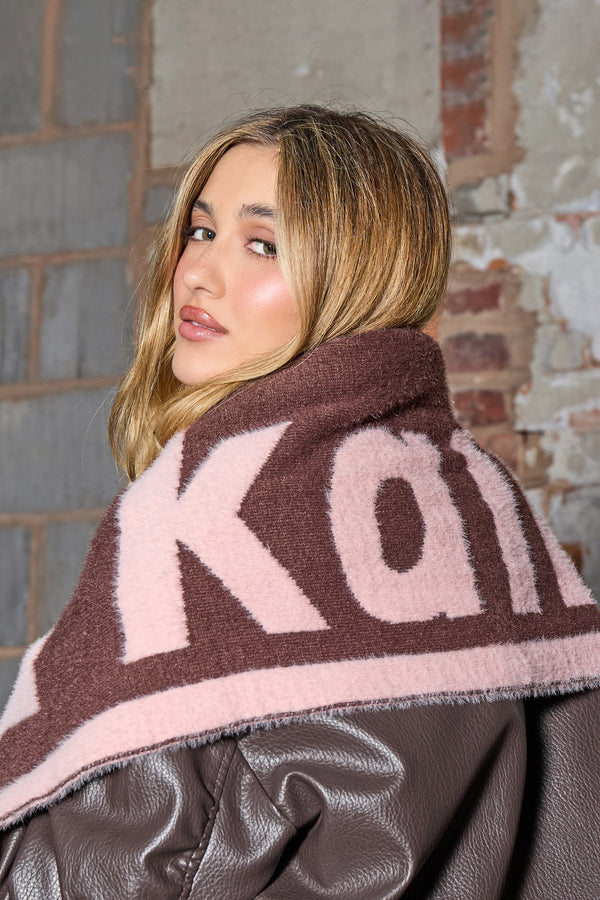 Kaiia Logo Star Scarf Brown & Pink