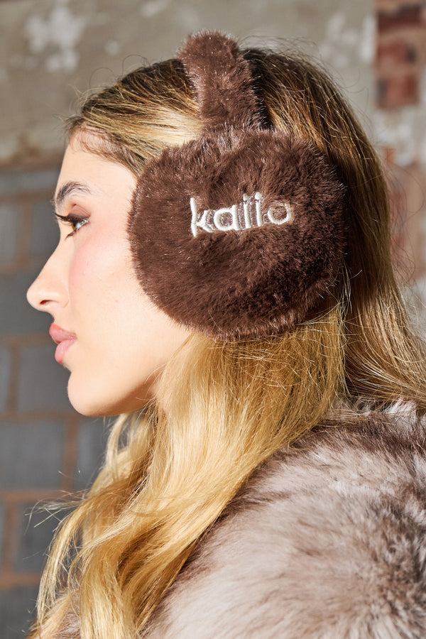 Kaiia Logo Ear Muffs Chocolate