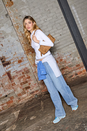 Kaiia Denim Crossover Waist Jeans Vintage Wash