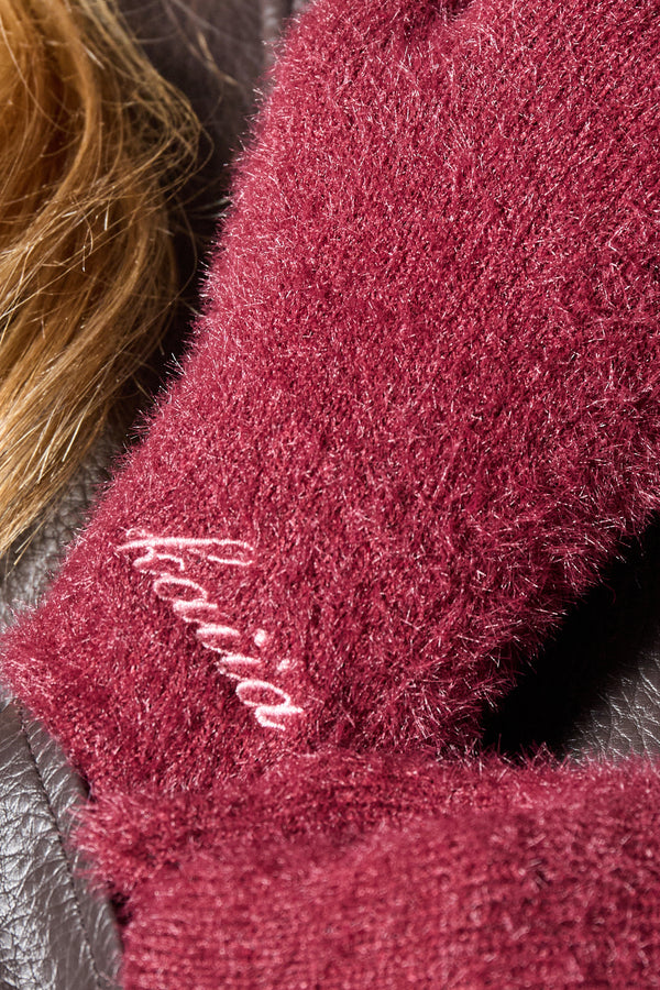 Kaiia Logo Fluffy Knit Mittens Burgundy