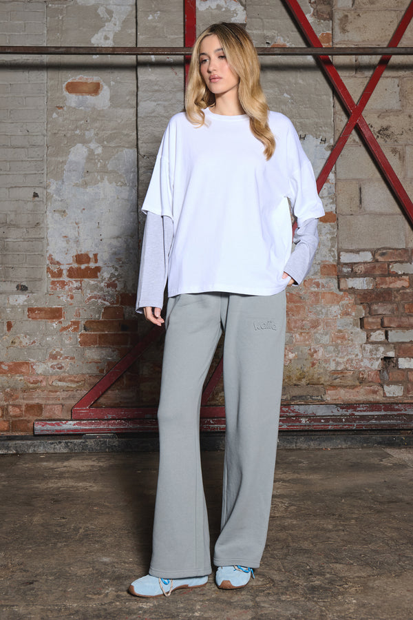 Kaiia Double Layered Long Sleeve Oversized T-shirt White