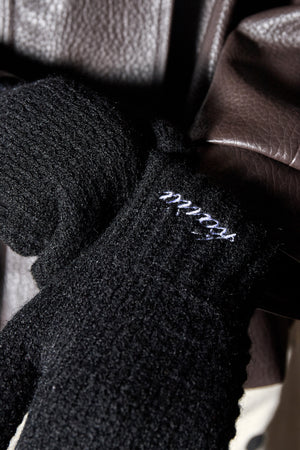 Kaiia Logo Fluffy Knit Mittens Black
