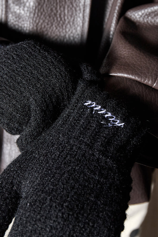 Kaiia Logo Fluffy Knit Mittens Black