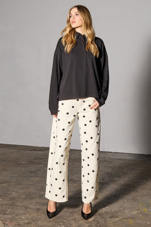 Kaiia Cotton Oversized Polo Top Black