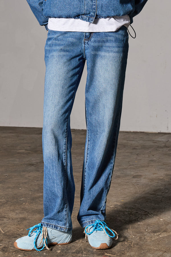 Kaiia Denim High Waisted Straight Leg Jeans Light Blue
