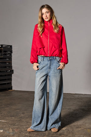 Kaiia Woven Funnel Neck Jacket Red