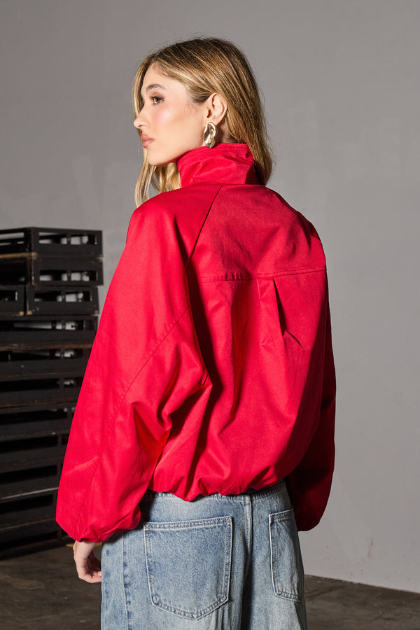 Kaiia Woven Funnel Neck Jacket Red