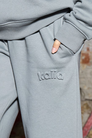 Kaiia Jeans Embossed Wide Leg Joggers Storm Blue