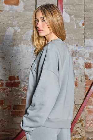 Kaiia Jeans Embossed Oversized Sweatshirt Storm Blue