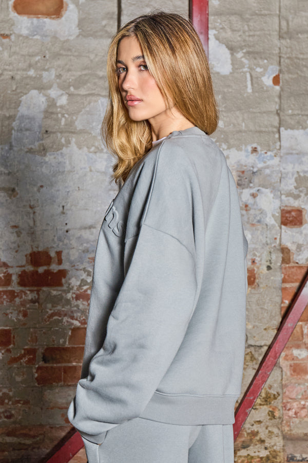 Kaiia Jeans Embossed Oversized Sweatshirt Storm Blue