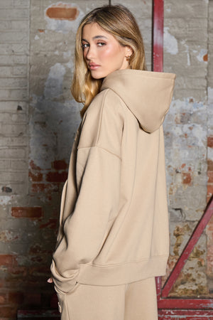 Kaiia Jeans Embossed Oversized Hoodie Oat Beige