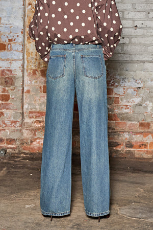 Kaiia Denim Crossover Waist Jeans Dark Blue