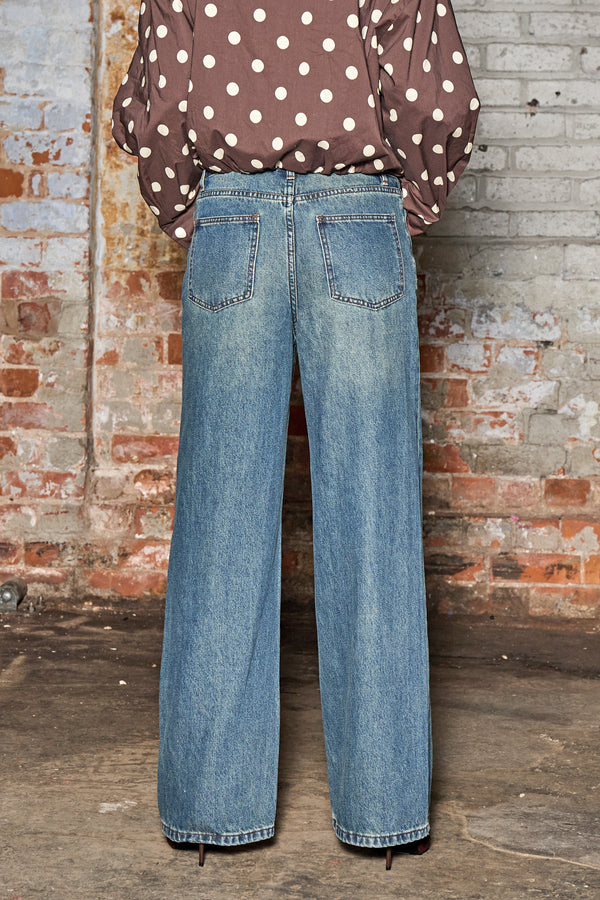 Kaiia Denim Crossover Waist Jeans Dark Blue