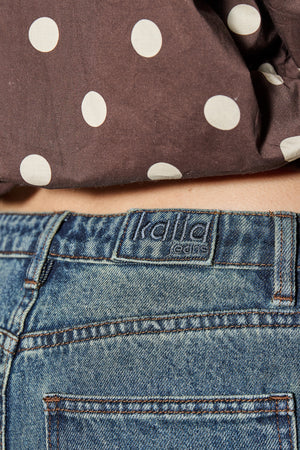 Kaiia Denim Crossover Waist Jeans Dark Blue