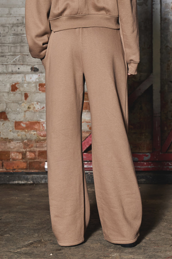 Kaiia Jeans Embossed Wide Leg Joggers Mocha Brown