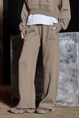 Kaiia Jeans Embossed Wide Leg Joggers Olive Grey
