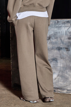Kaiia Jeans Embossed Wide Leg Joggers Olive Grey