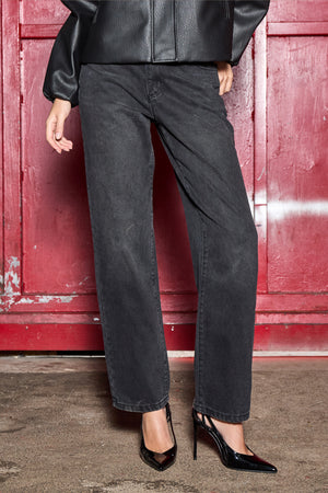 Kaiia Denim High Waisted Straight Leg Jeans Black