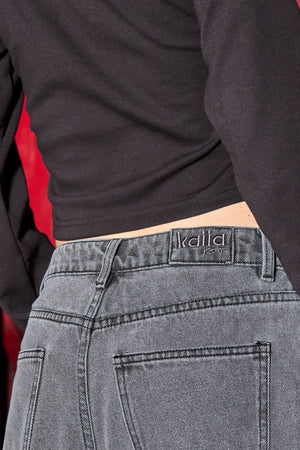 Kaiia Demin Pleat Detail Jeans Dark Grey