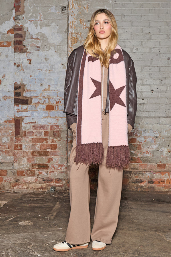 Kaiia Logo Star Scarf Brown & Pink