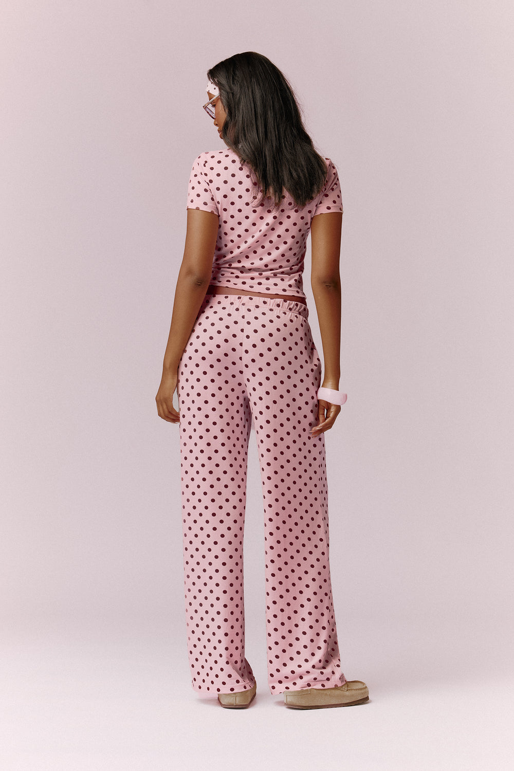 Kaiia Polka Dot Baby Tee and Trouser Pyjama Set Baby Pink & Burgundy