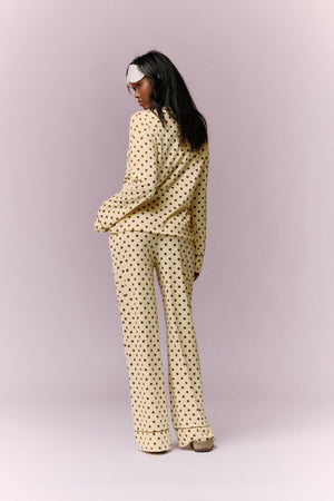Kaiia Polka Dot Button Down Top & Trouser Pyjama Set Lemon & Brown