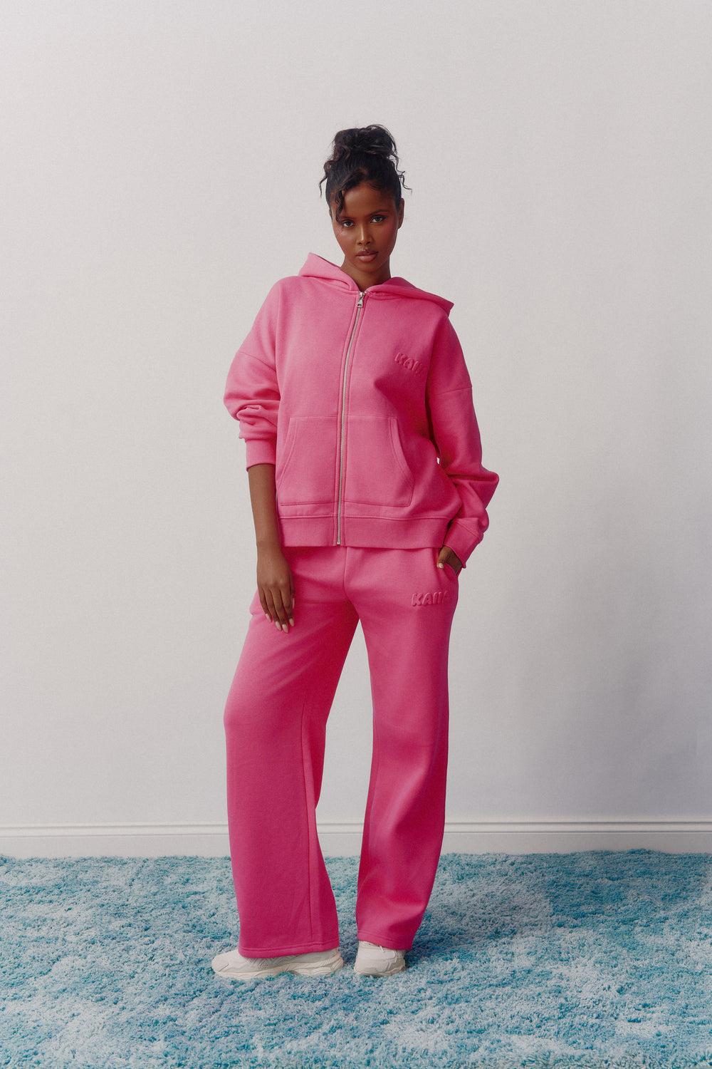 Kaiia Embossed Logo Wide Leg Joggers Fuchsia Pink