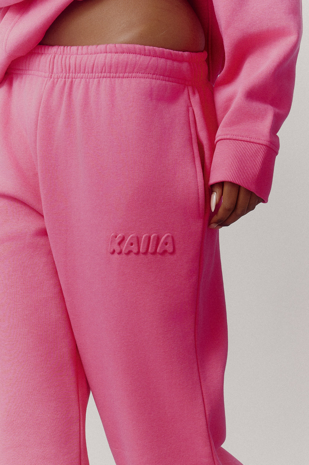 Kaiia Embossed Logo Wide Leg Joggers Fuchsia Pink
