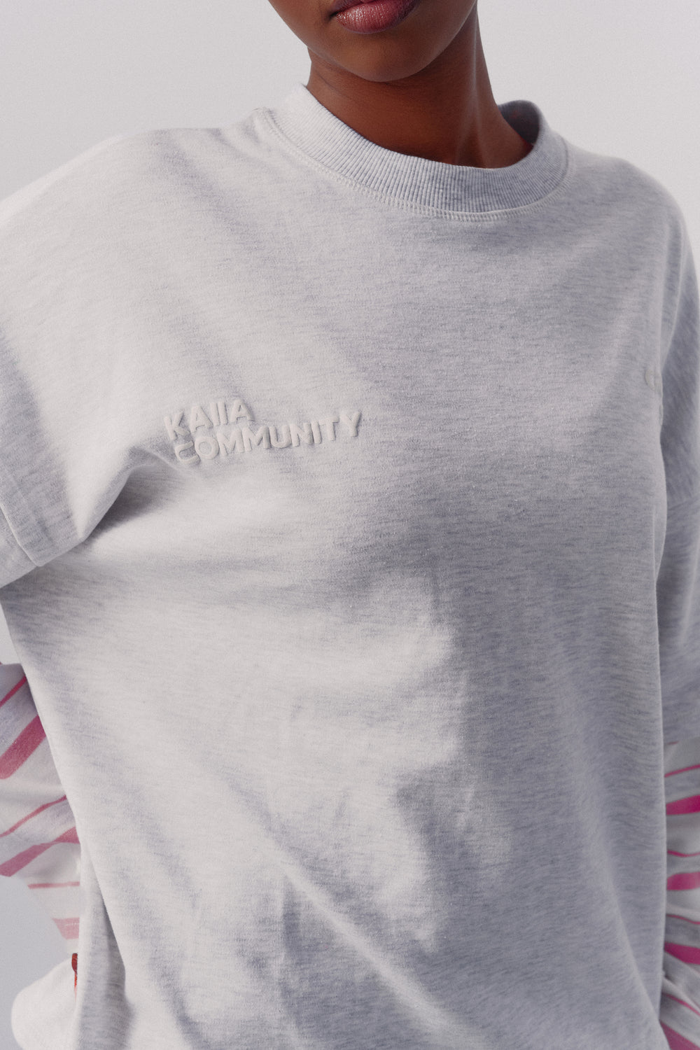 Kaiia Double Layered Oversized T-shirt Light Grey Marl & Pink