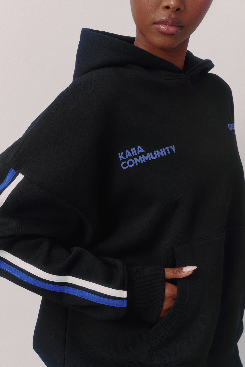 Kaiia Sport Side Stripe Oversized Zip Through Hoodie Black & Cobalt