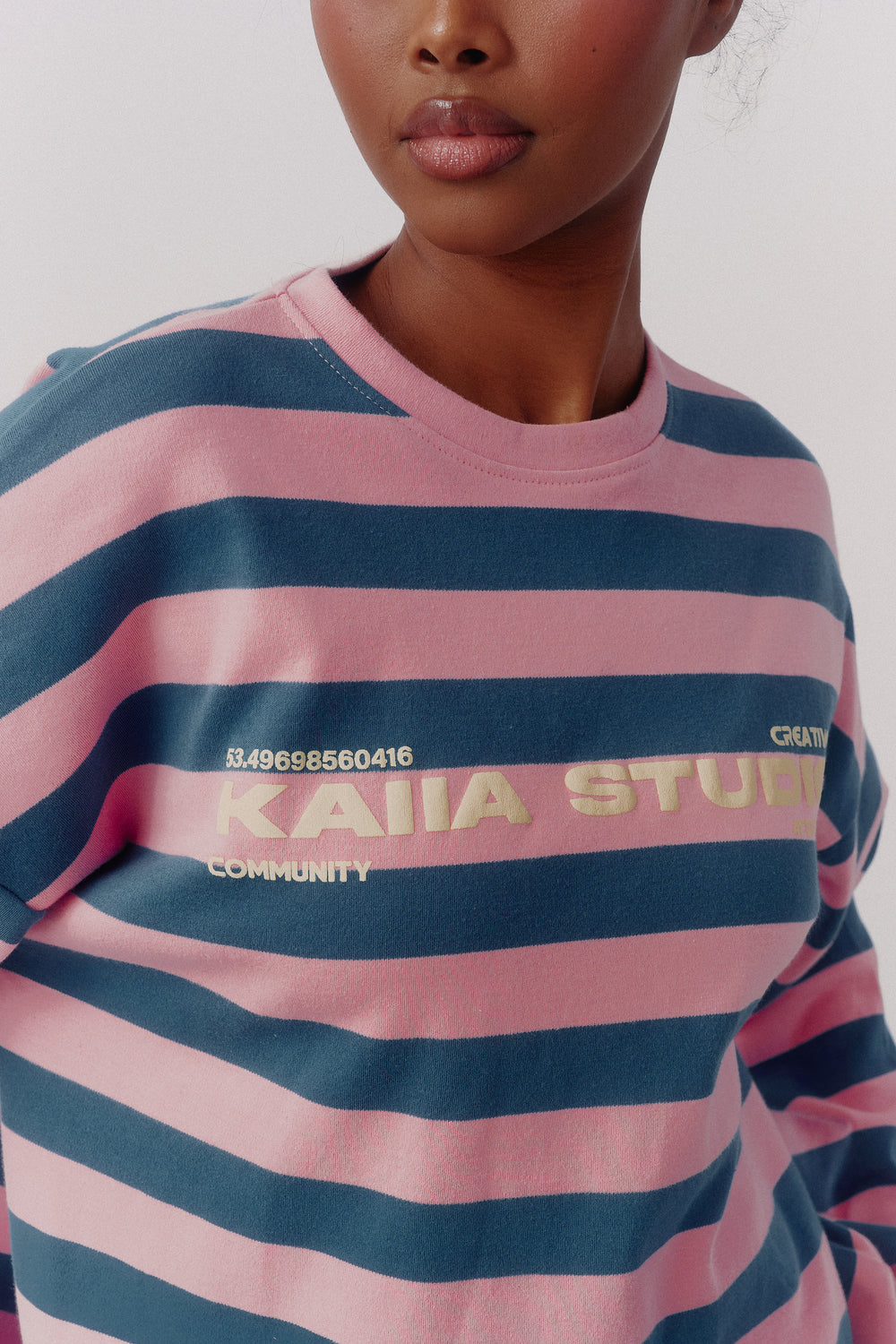 Kaiia Graphic Striped Oversized T-shirt Deep Teal & Pink
