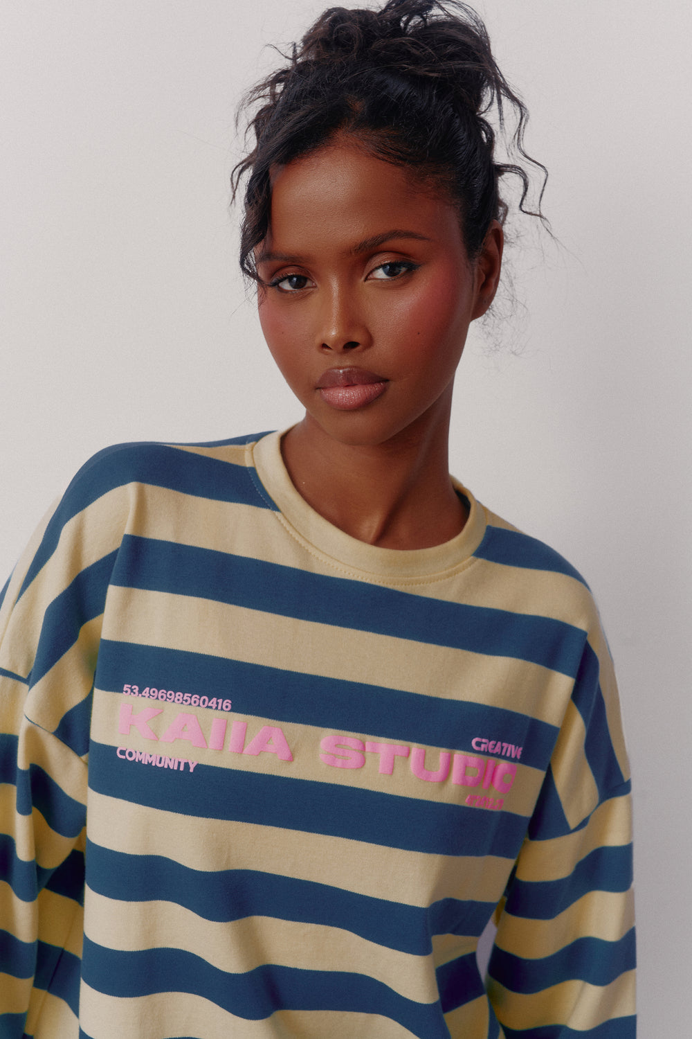 Kaiia Graphic Striped Oversized T-shirt Deep Teal & Lemon