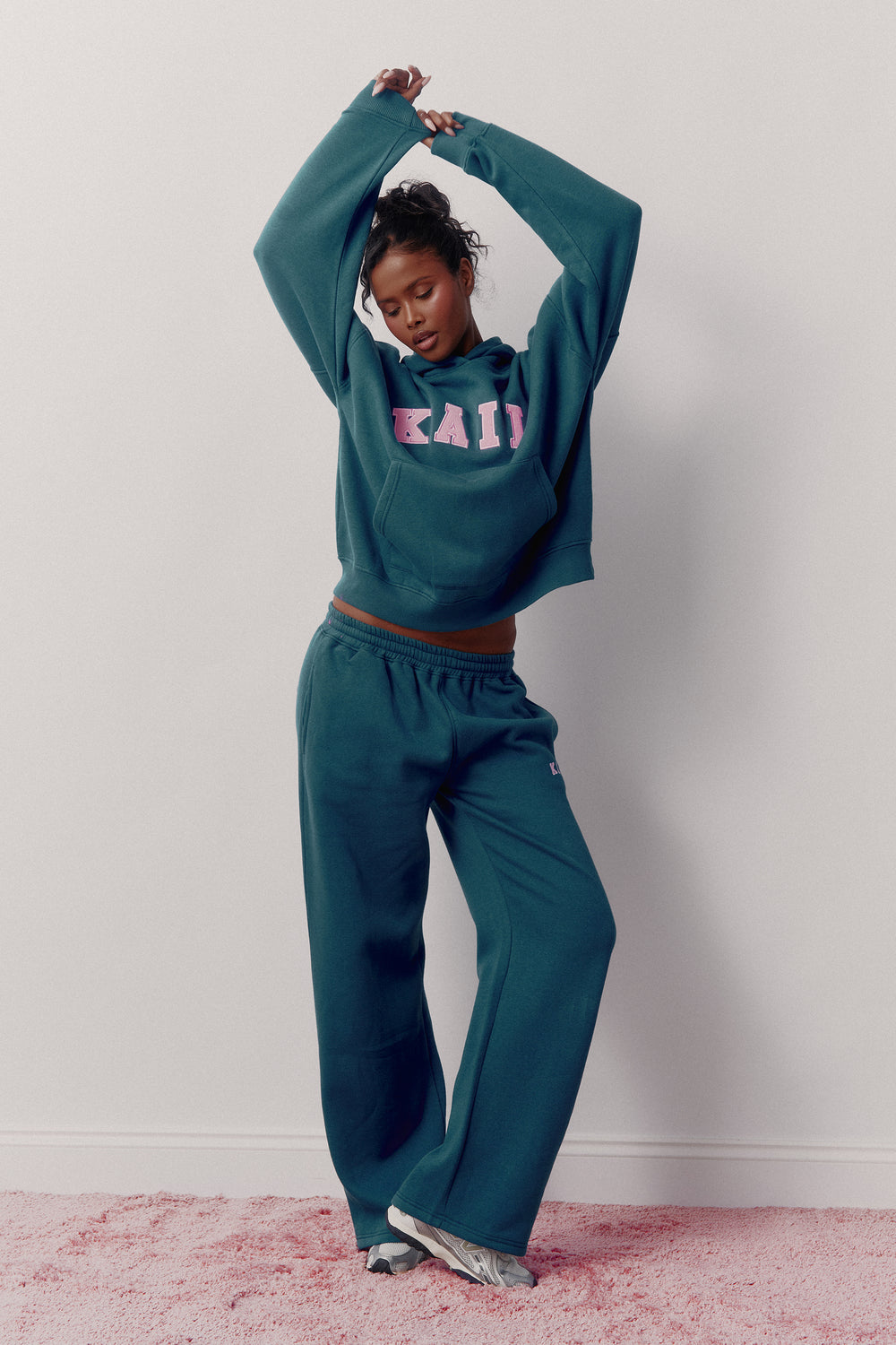 Kaiia Logo Wide Leg Joggers Deep Teal & Pink