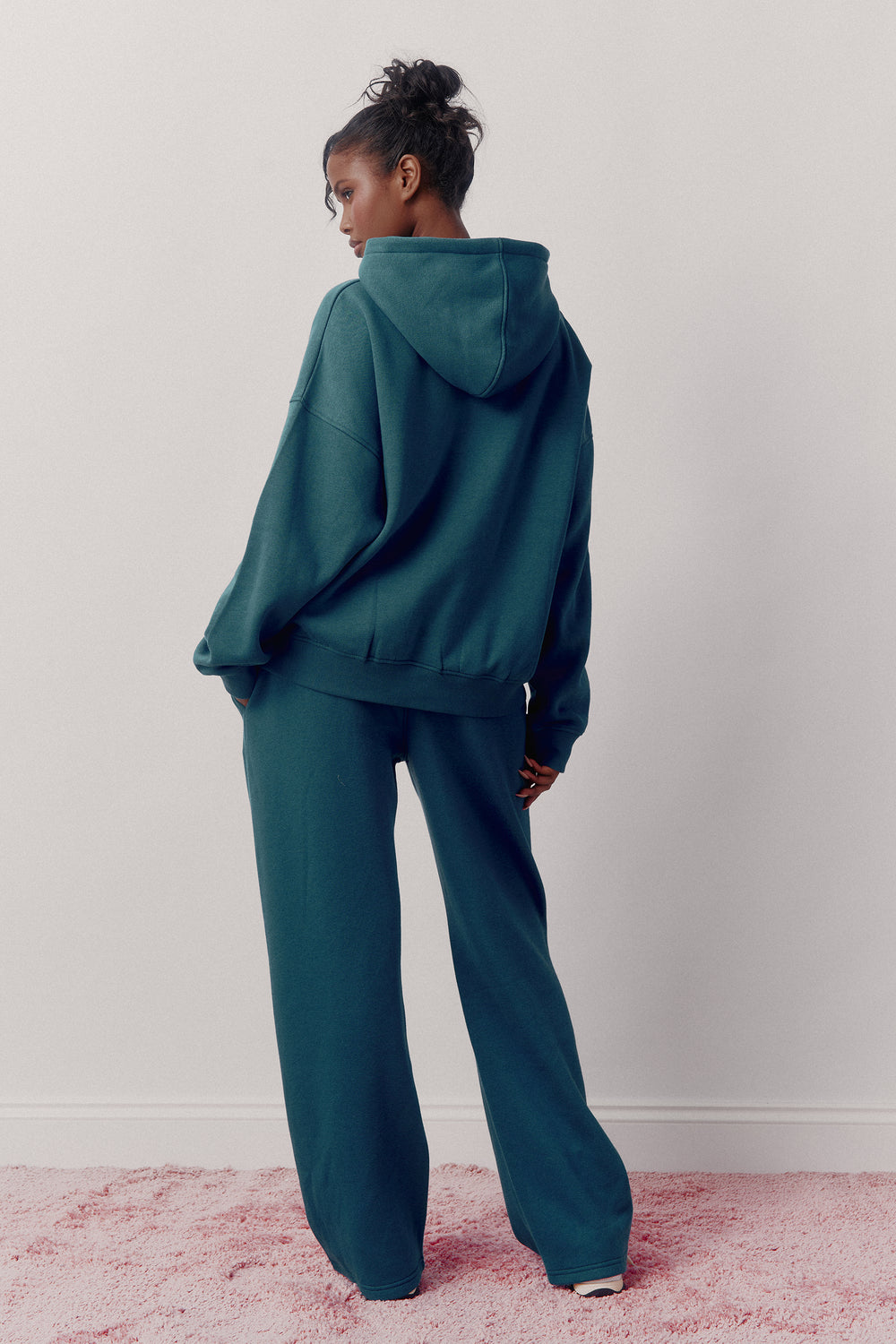 Kaiia Logo Wide Leg Joggers Deep Teal & Pink
