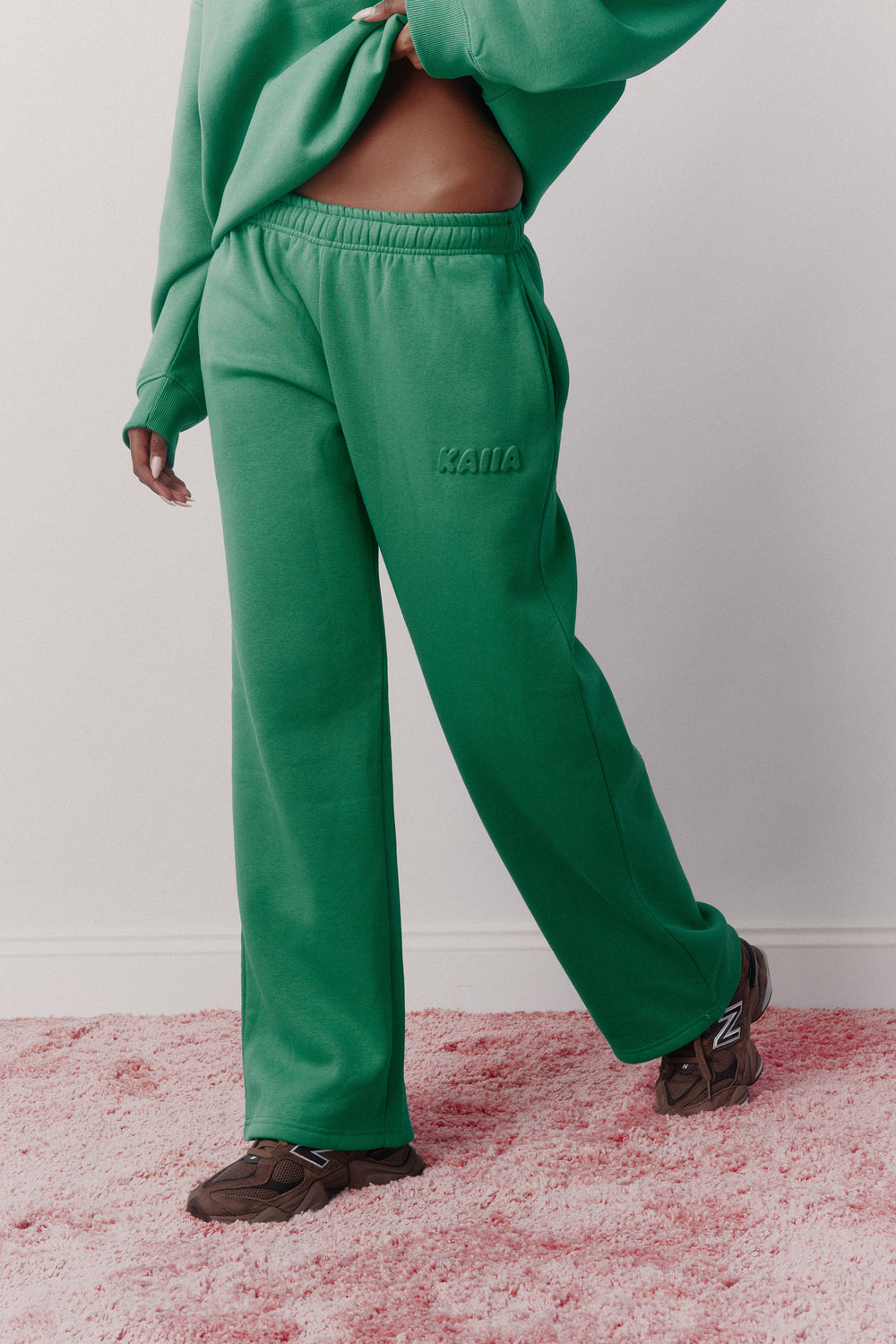 Kaiia Embossed Logo Wide Leg Joggers Jade Green