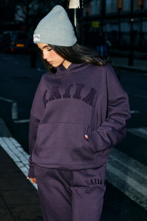 Kaiia Borg Slogan Oversized Hoodie Deep Purple