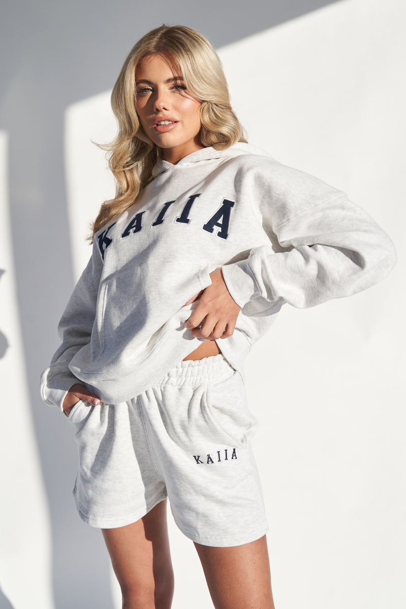 Kaiia Slogan Oversized Hoodie In Grey Marl