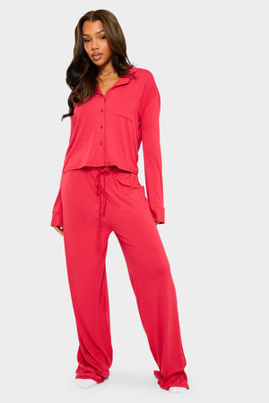 Kaiia Supersoft Slouchy Button Up Pyjama Shirt Red