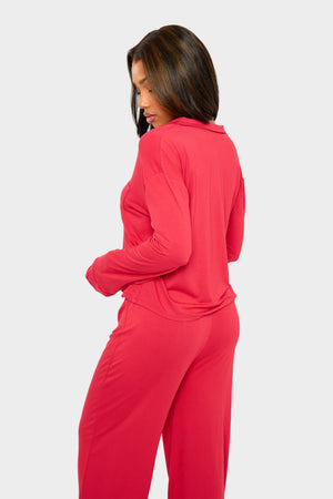 Kaiia Supersoft Slouchy Button Up Pyjama Shirt Red